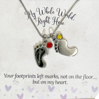 Custom Birthstone Jewelry - Baby Feet(s) Necklace with Birthstone and Engraving 