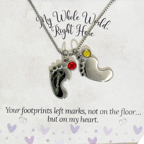 Custom Birthstone Jewelry - Baby Feet(s) Necklace with Birthstone and Engraving 