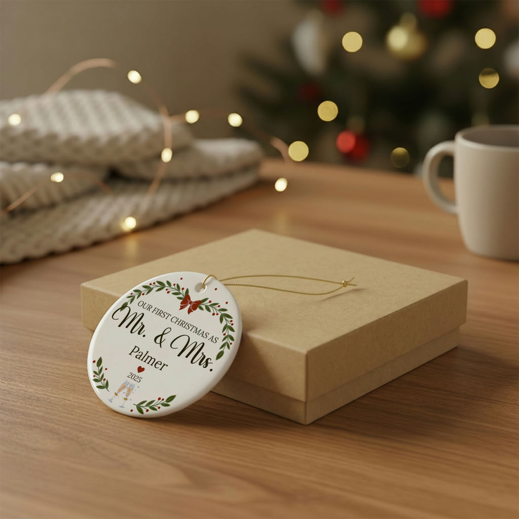 First Christmas as Mr. & Mrs. Personalized Ceramic Ornament — Custom Name & Year