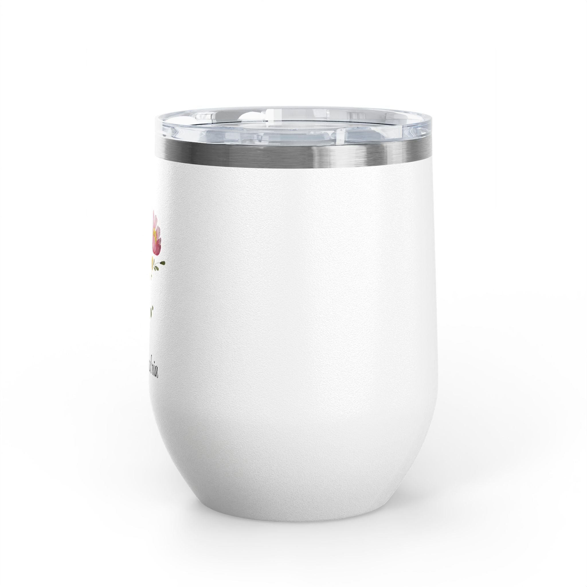Personalized Floral Wine Tumbler - 12oz Insulated Stemless Cup (Custom Name) - Flourish Love Shop