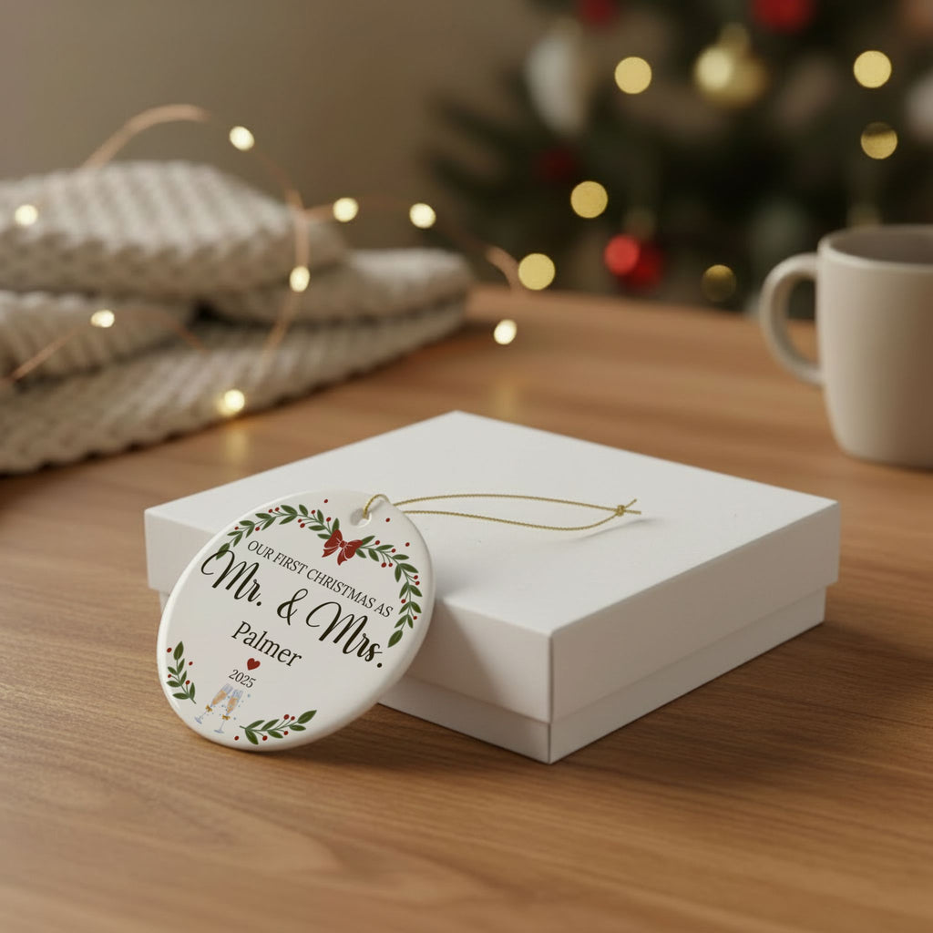 First Christmas as Mr. & Mrs. Personalized Ceramic Ornament — Custom Name & Year