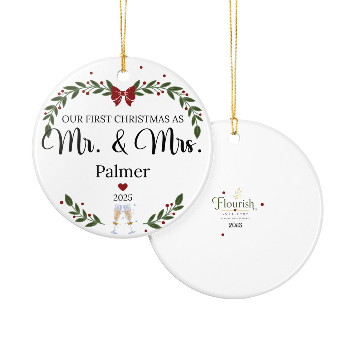 First Christmas as Mr. & Mrs. Personalized Ceramic Ornament — Custom Name & Year