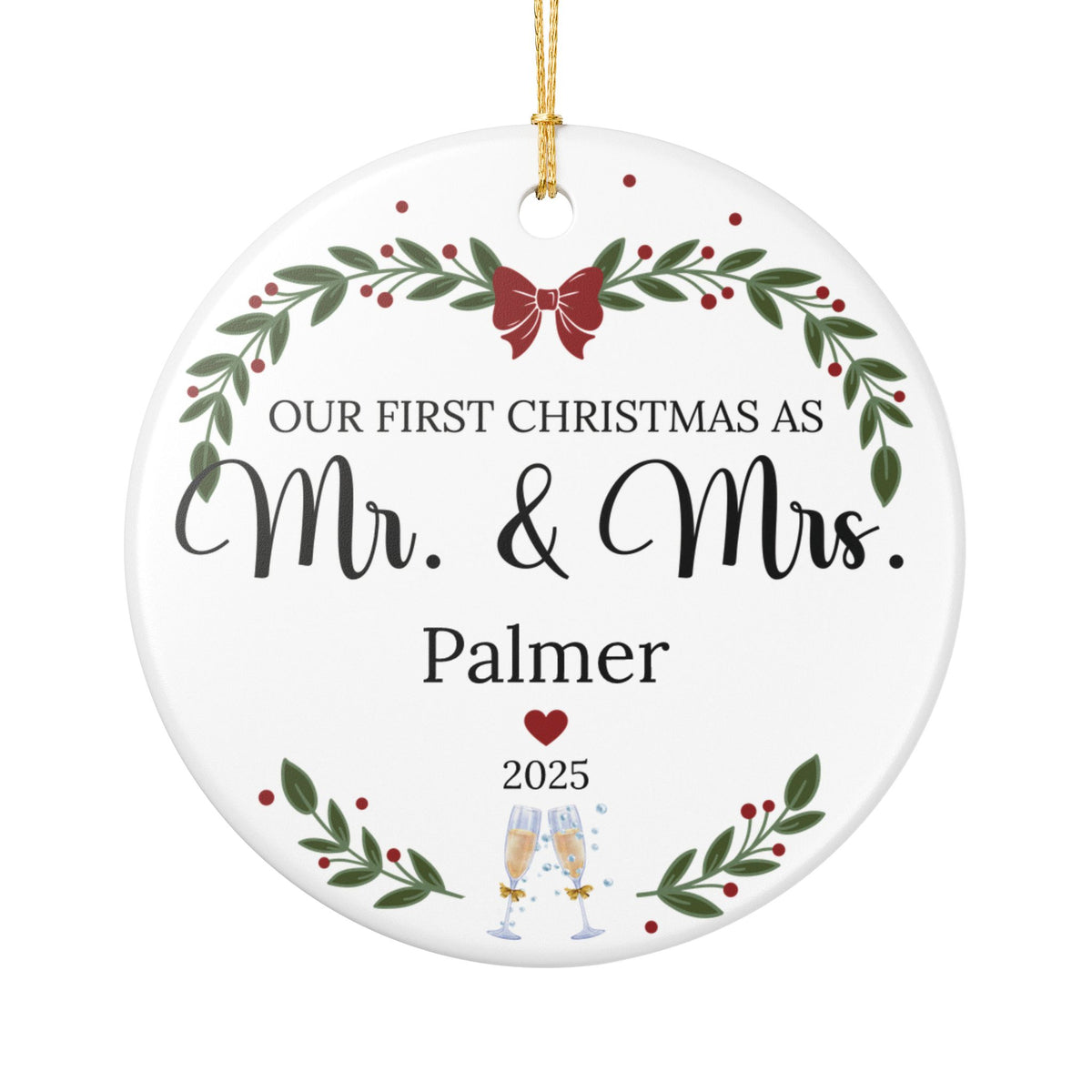 First Christmas as Mr. & Mrs. Personalized Ceramic Ornament — Custom Name & Year
