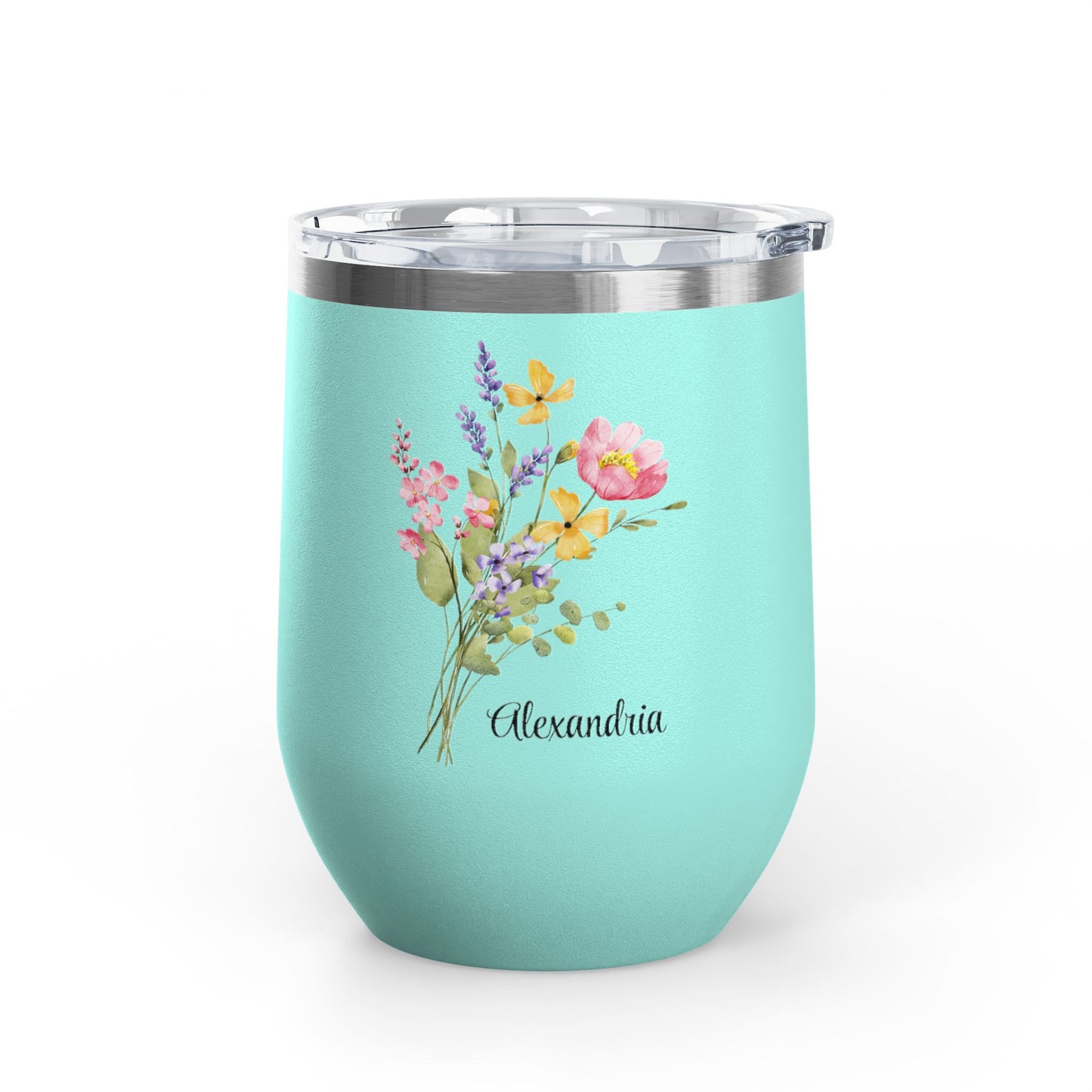 Personalized Floral Wine Tumbler - 12oz Insulated Stemless Cup (Custom Name) - Flourish Love Shop