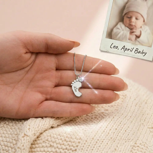 Custom Birthstone Jewelry - Baby Feet(s) Necklace with Birthstone and Engraving 