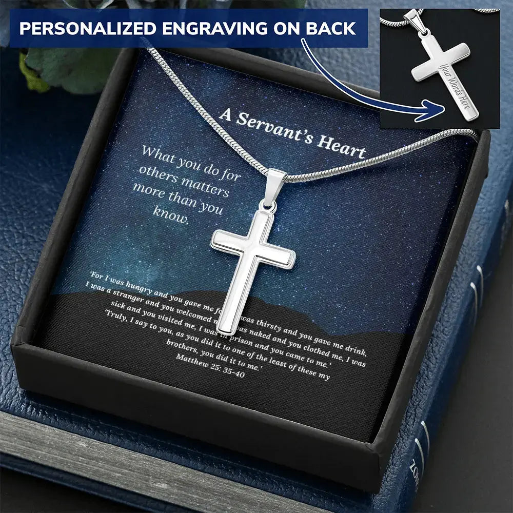 A Servant's Heart Cross Necklace / Personalized Christian Faith Gift - Flourish Love Shop
