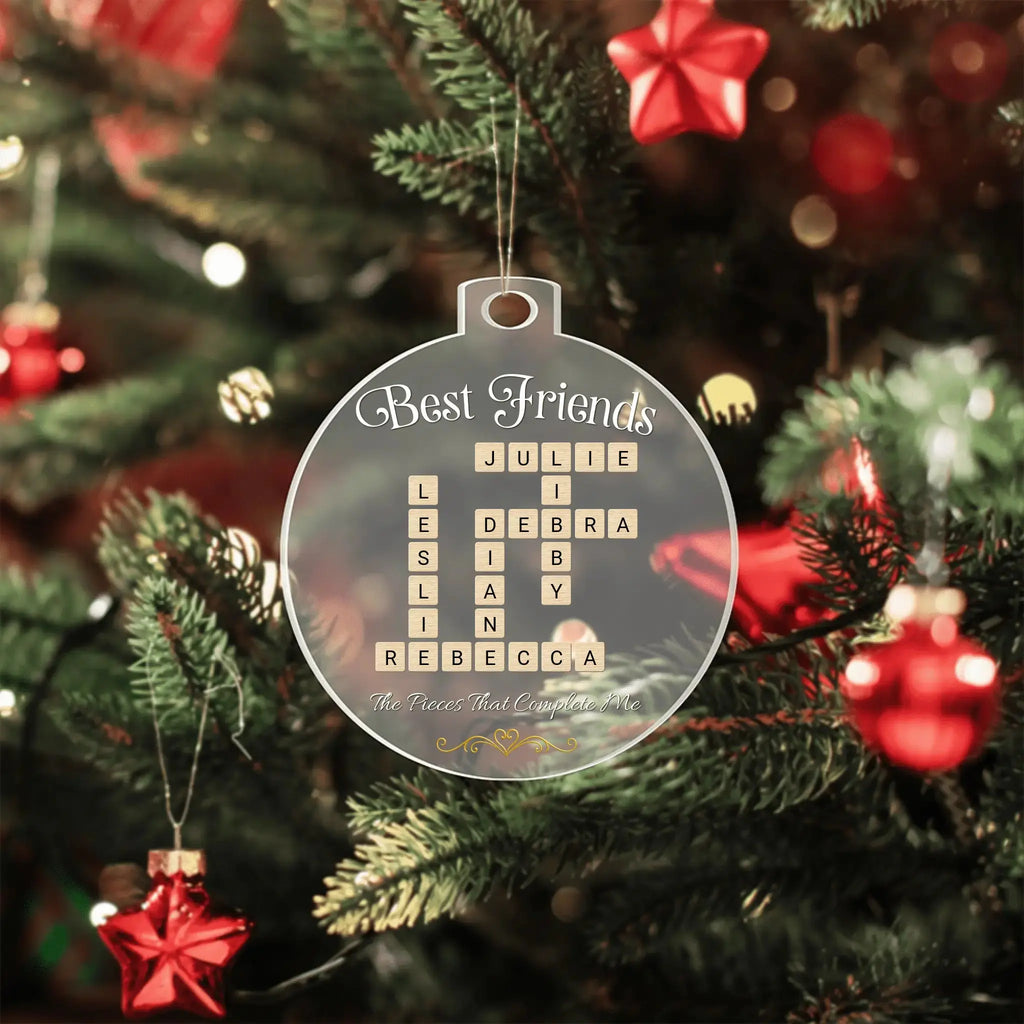 Best Friends Crossword Ornament – Personalized Acrylic Puzzle of Names - Flourish Love Shop