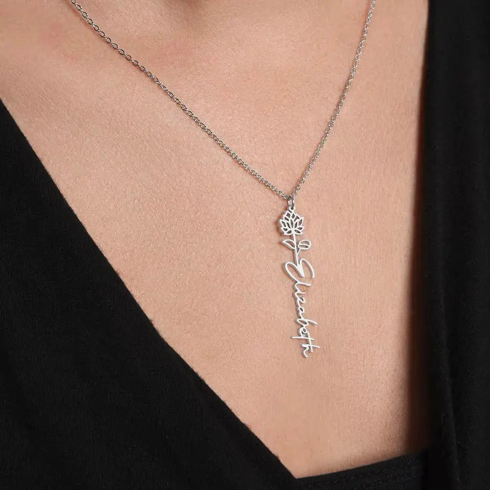 Birth Flower Name Necklace – Personalized Floral Name Jewelry Gift for Her | Meaningful Custom Keepsake ShineOn Fulfillment