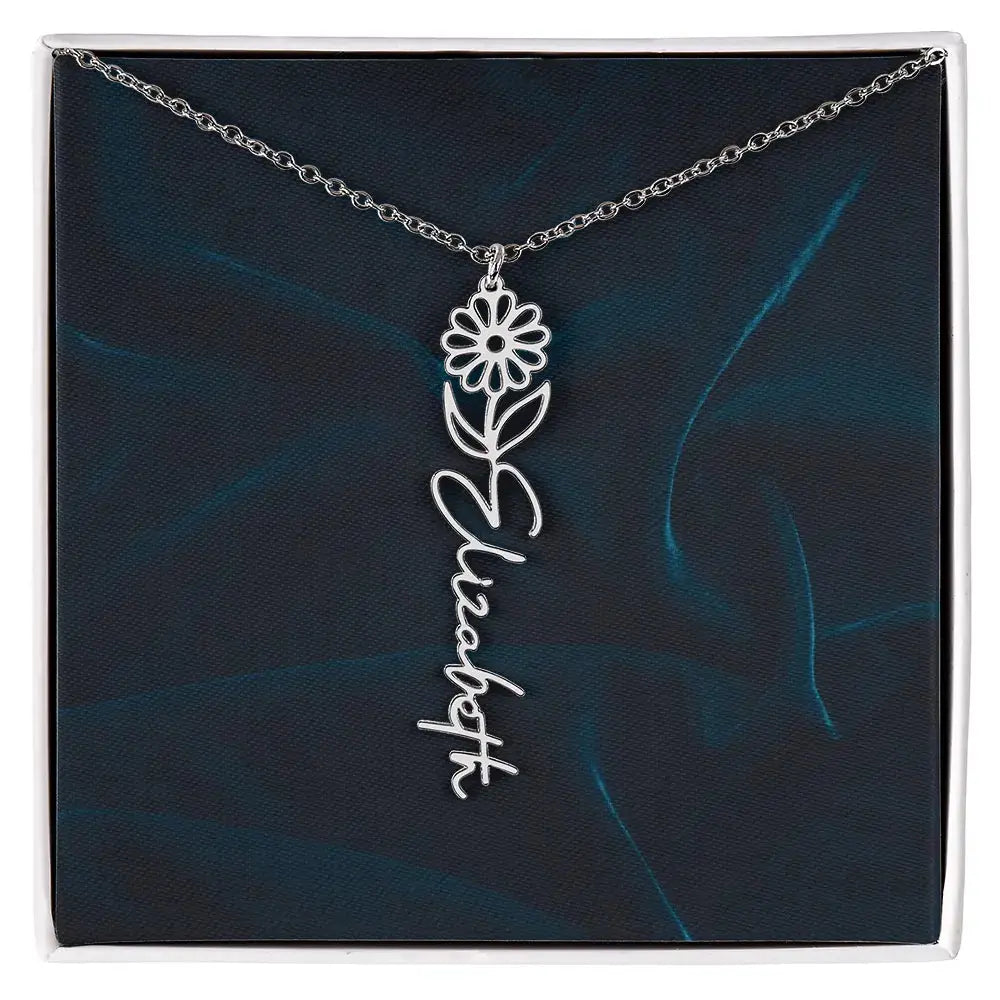 Birth Flower Name Necklace – Personalized Floral Name Jewelry Gift for Her | Meaningful Custom Keepsake ShineOn Fulfillment