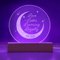 Love, Labor, Learning, Loyalty Sorority Moon Night Light - Personalized - Flourish Love Shop