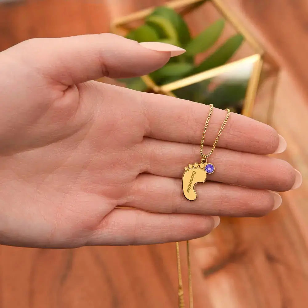 My Whole World - Baby Feet(s) Necklace with Birthstone and Engraving ShineOn Fulfillment