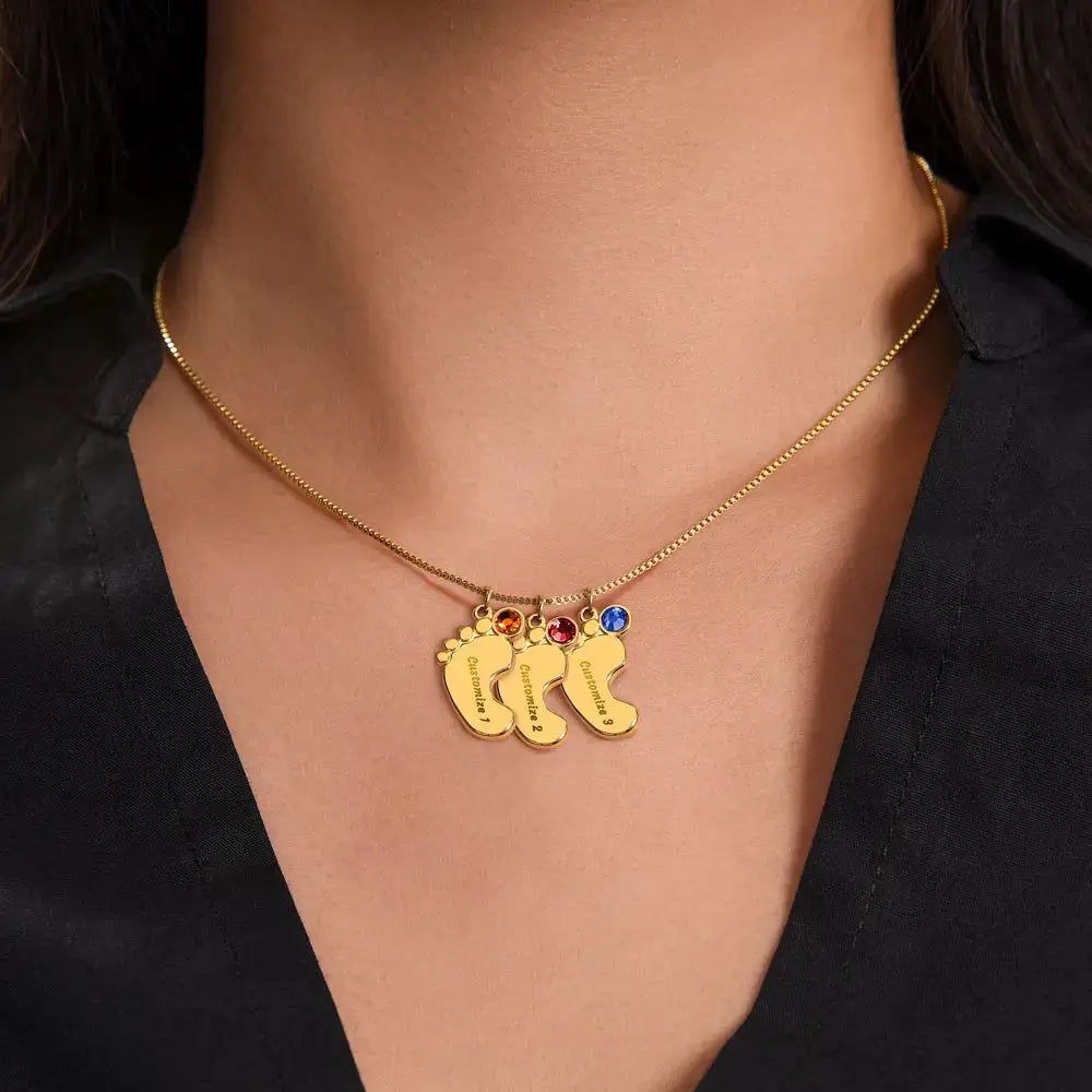 My Whole World - Baby Feet(s) Necklace with Birthstone and Engraving ShineOn Fulfillment