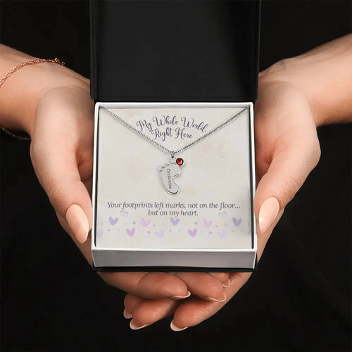 My Whole World - Baby Feet(s) Necklace with Birthstone and Engraving ShineOn Fulfillment