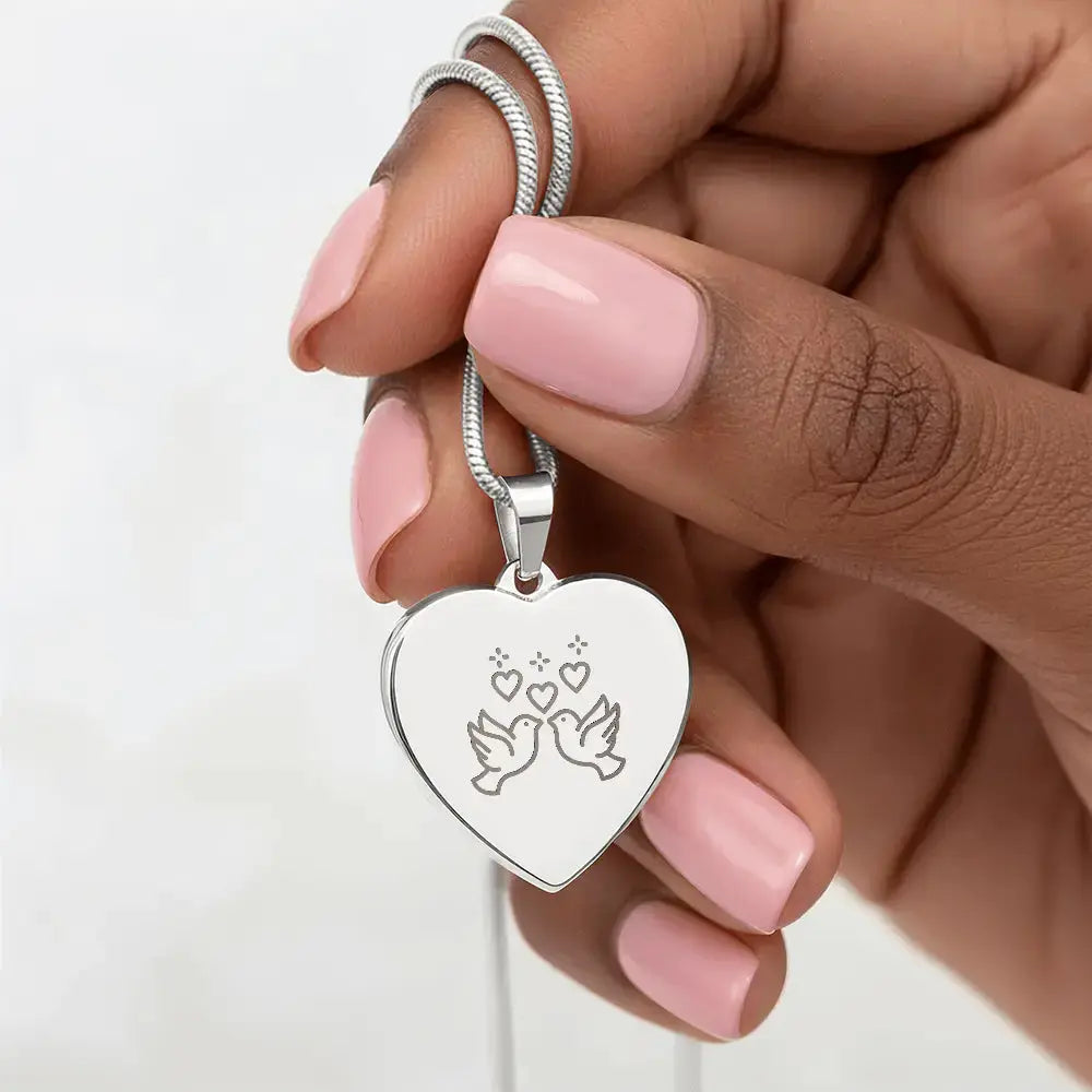 Doves in Love Engraved Heart Necklace - Flourish Love Shop