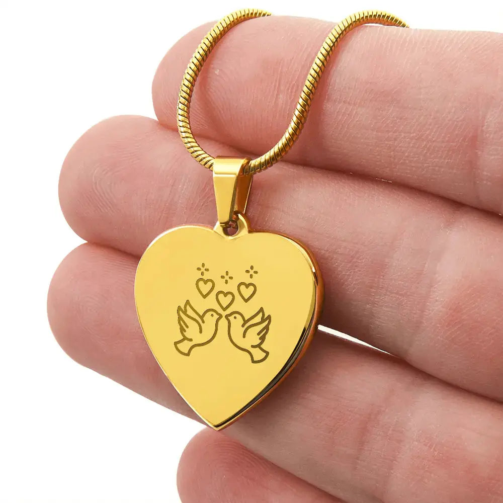 Doves in Love Engraved Heart Necklace - Flourish Love Shop