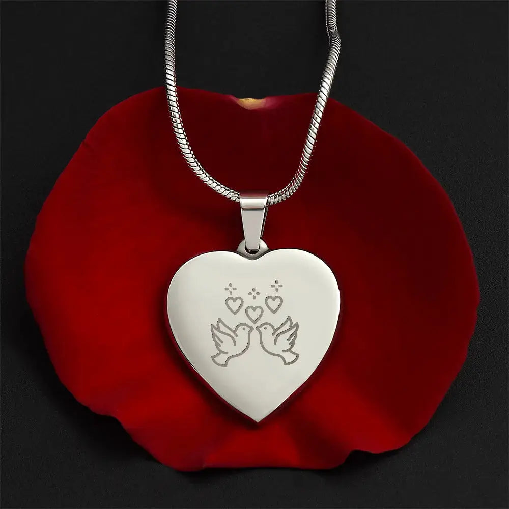 Doves in Love Engraved Heart Necklace - Flourish Love Shop
