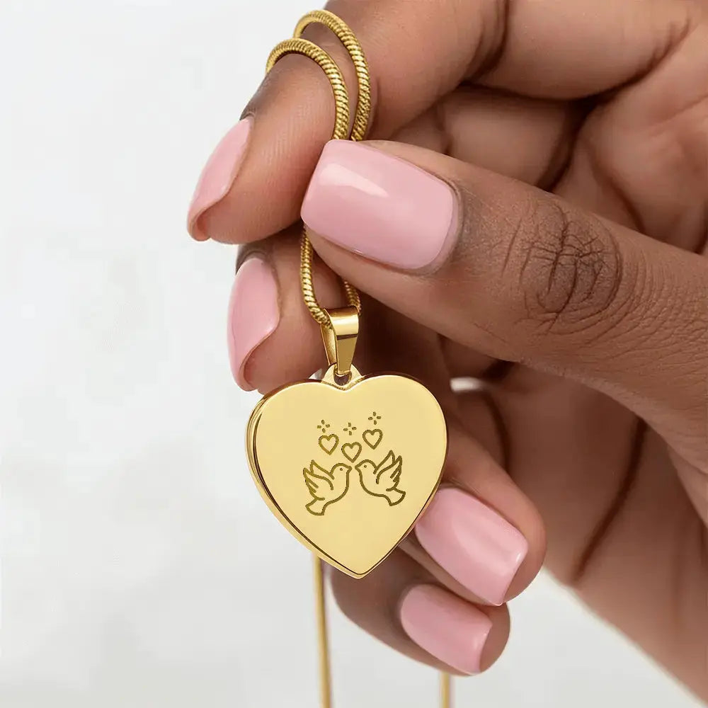 Doves in Love Engraved Heart Necklace - Flourish Love Shop