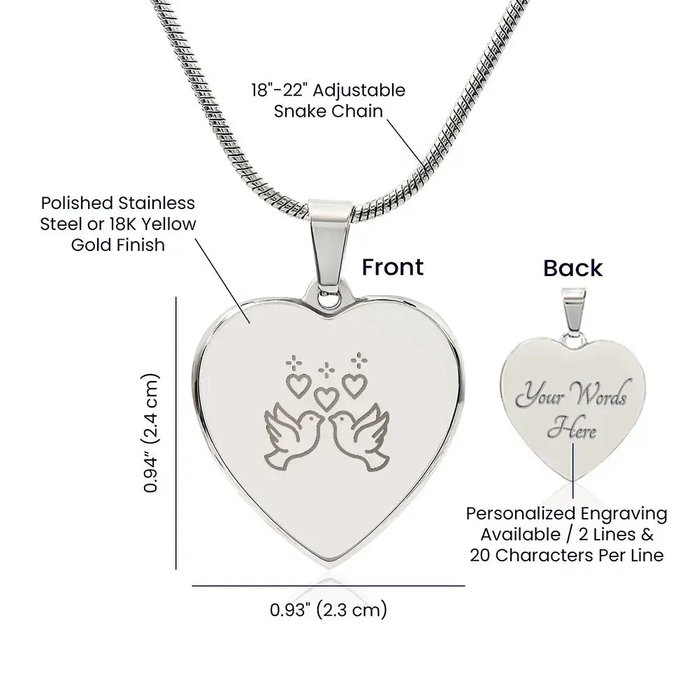 Doves in Love Engraved Heart Necklace - Flourish Love Shop
