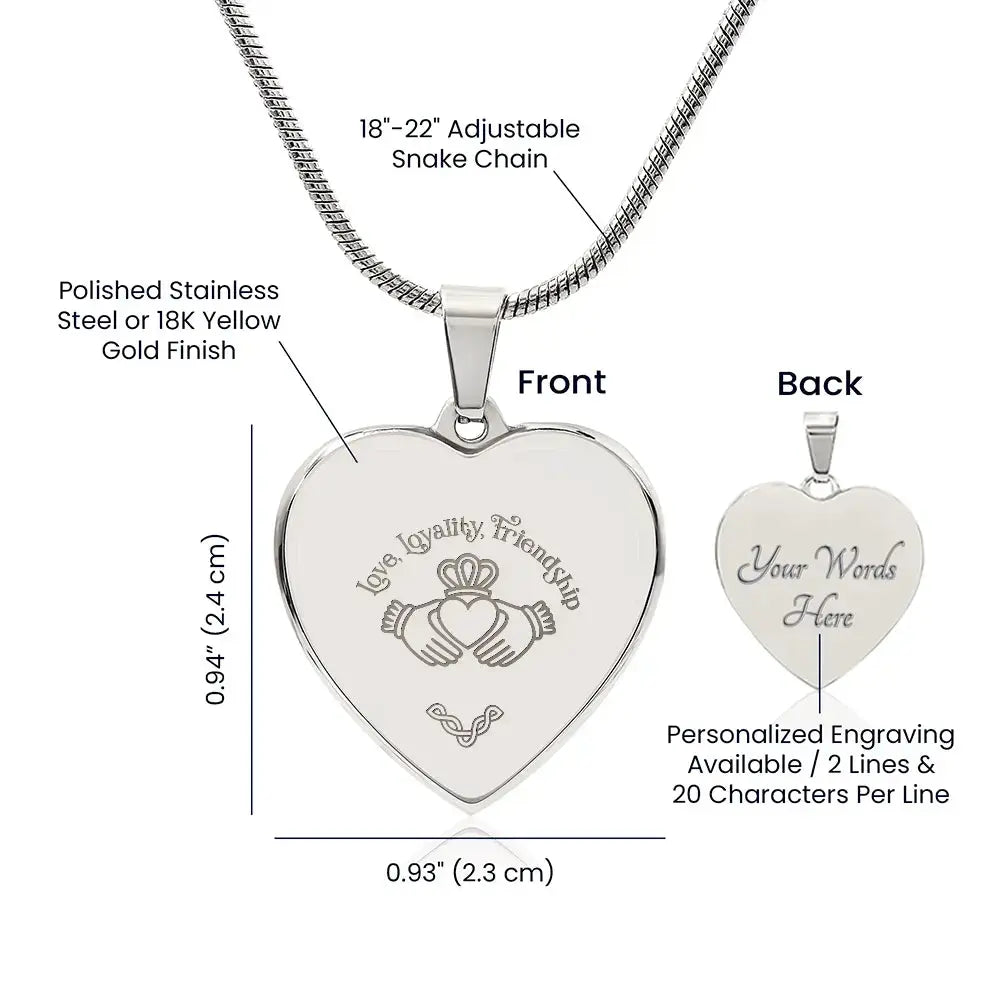 Claddagh Keepsake Necklace — Love, Loyalty & Friendship with Custom Engraving on the Back - Flourish Love Shop
