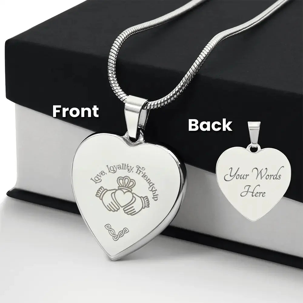 Claddagh Keepsake Necklace — Love, Loyalty & Friendship with Custom Engraving on the Back - Flourish Love Shop