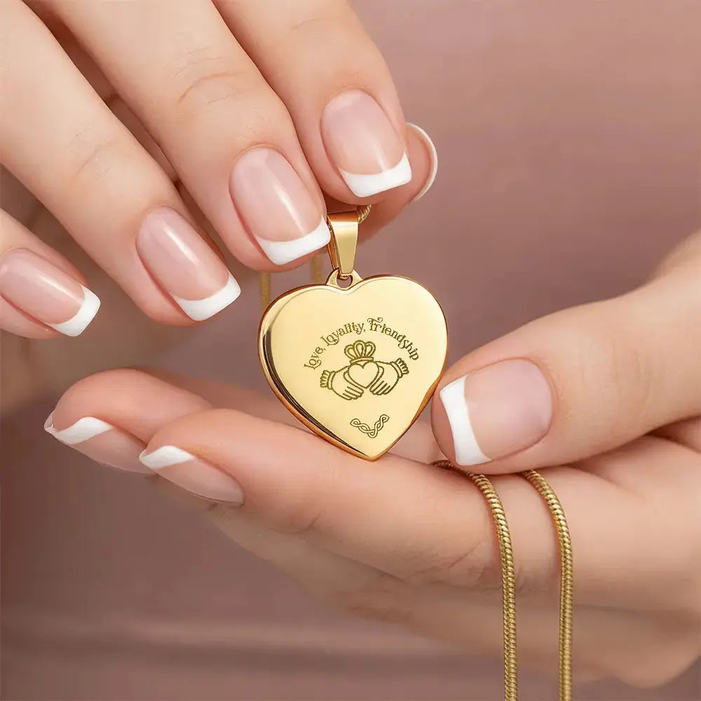 Claddagh Keepsake Necklace — Love, Loyalty & Friendship with Custom Engraving on the Back - Flourish Love Shop