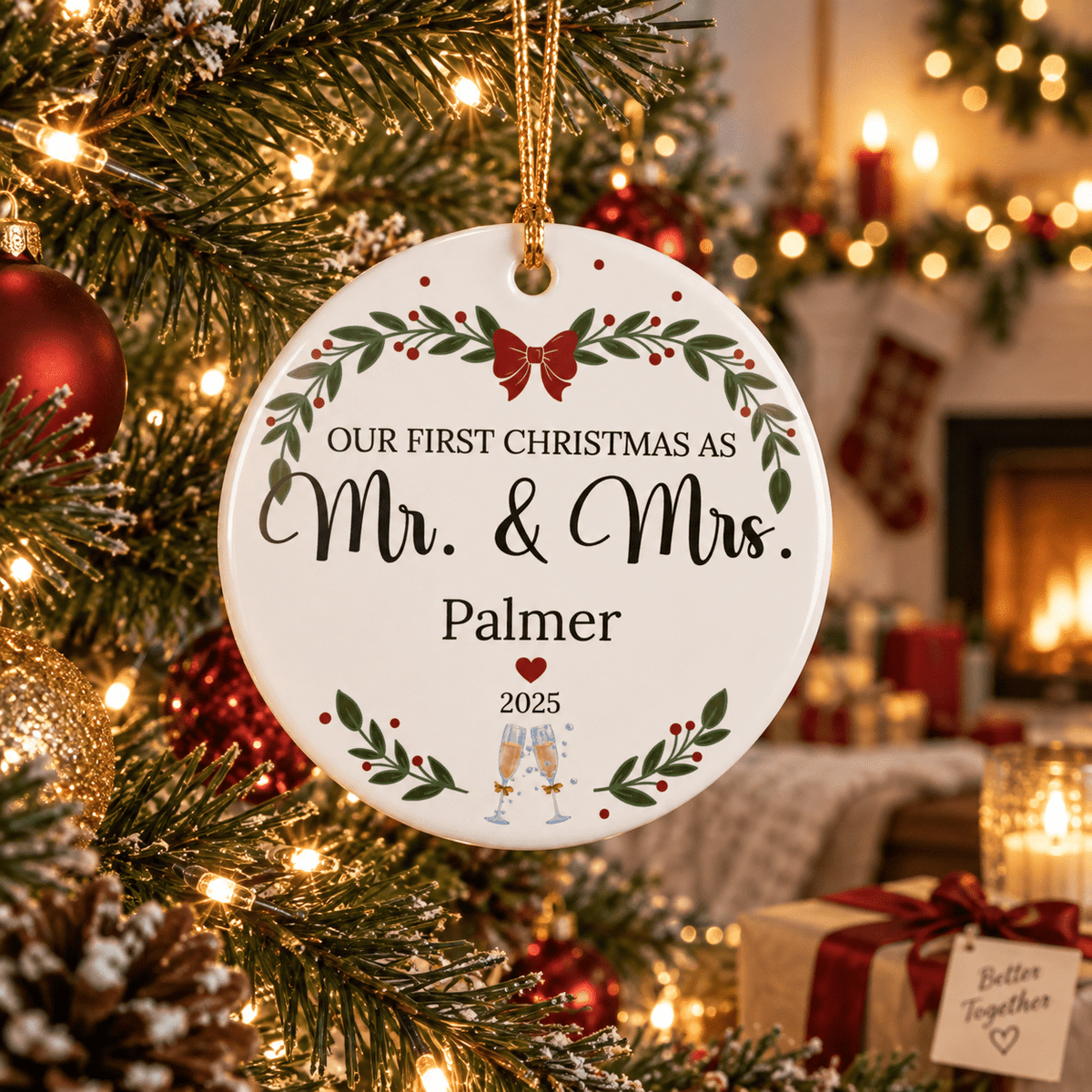 First Christmas as Mr. & Mrs. Personalized Ceramic Ornament — Custom Name & Year