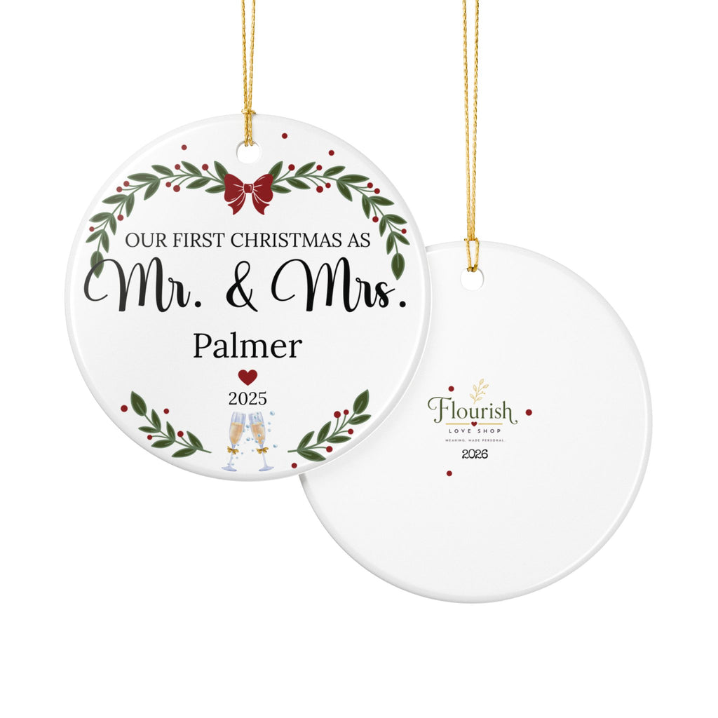 First Christmas as Mr. & Mrs. Personalized Ceramic Ornament — Custom Name & Year