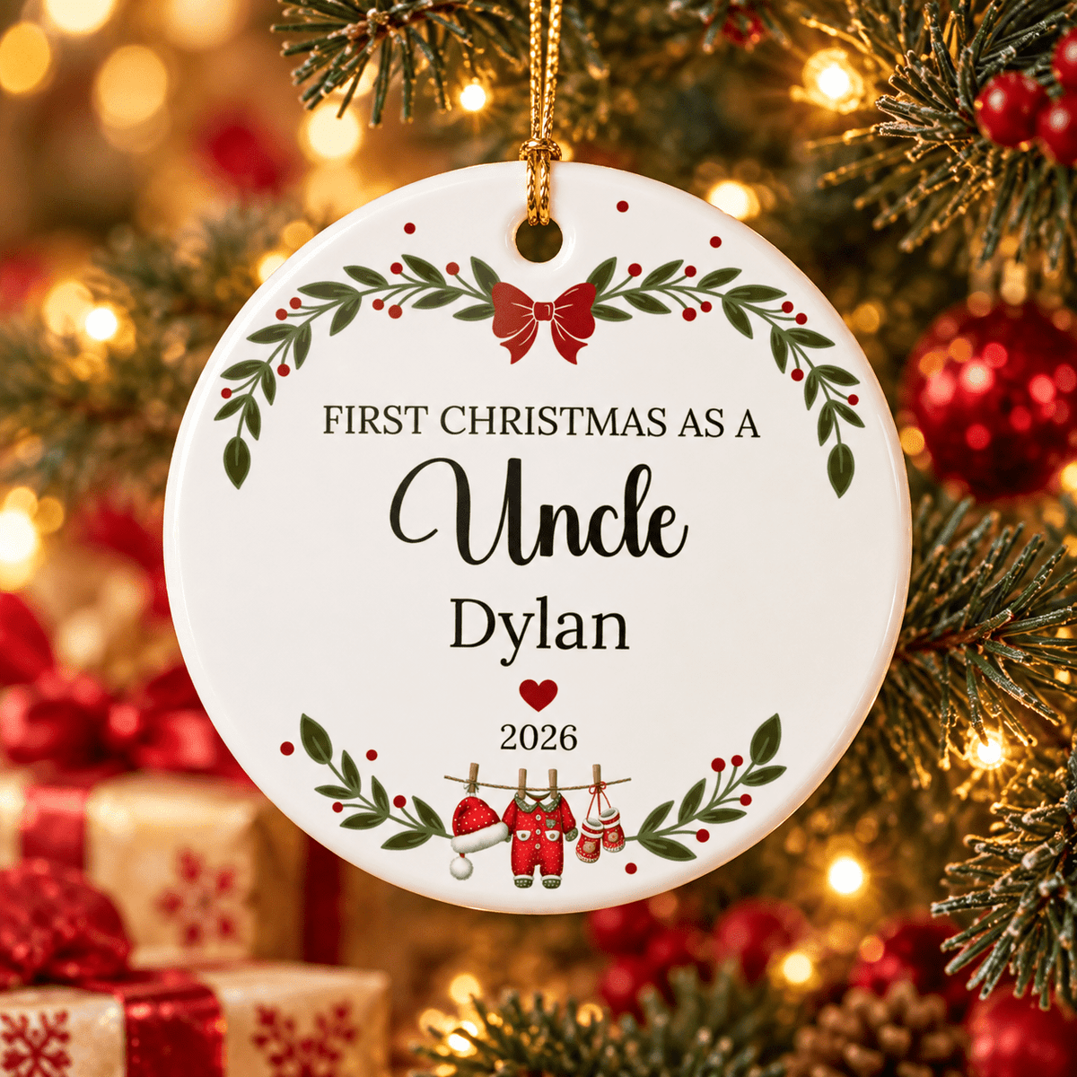 First Christmas as an Uncle Personalized Ceramic Ornament – Custom Name & Year