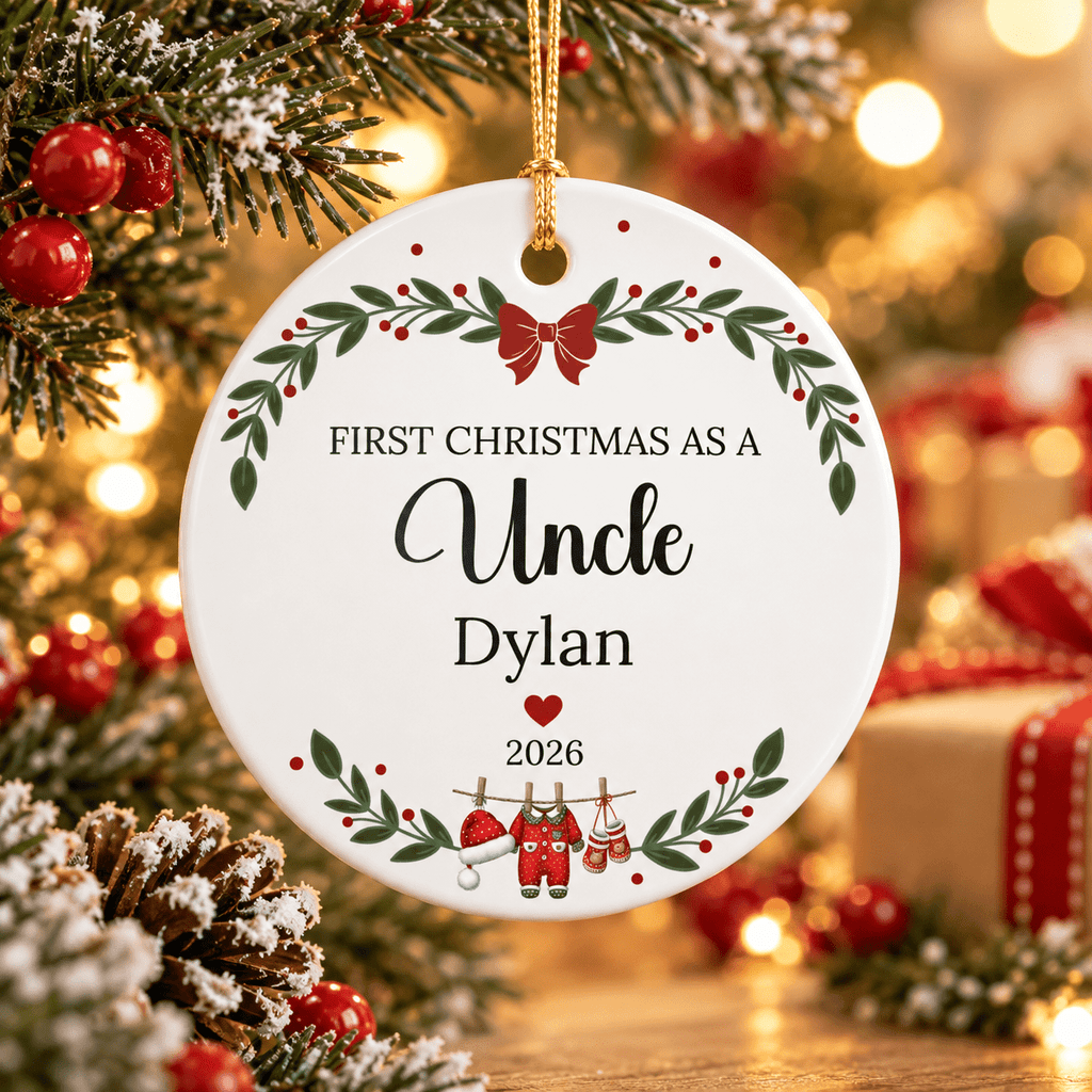 First Christmas as an Uncle Personalized Ceramic Ornament – Custom Name & Year