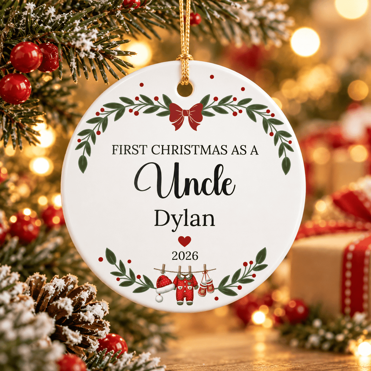 First Christmas as an Uncle Personalized Ceramic Ornament – Custom Name & Year