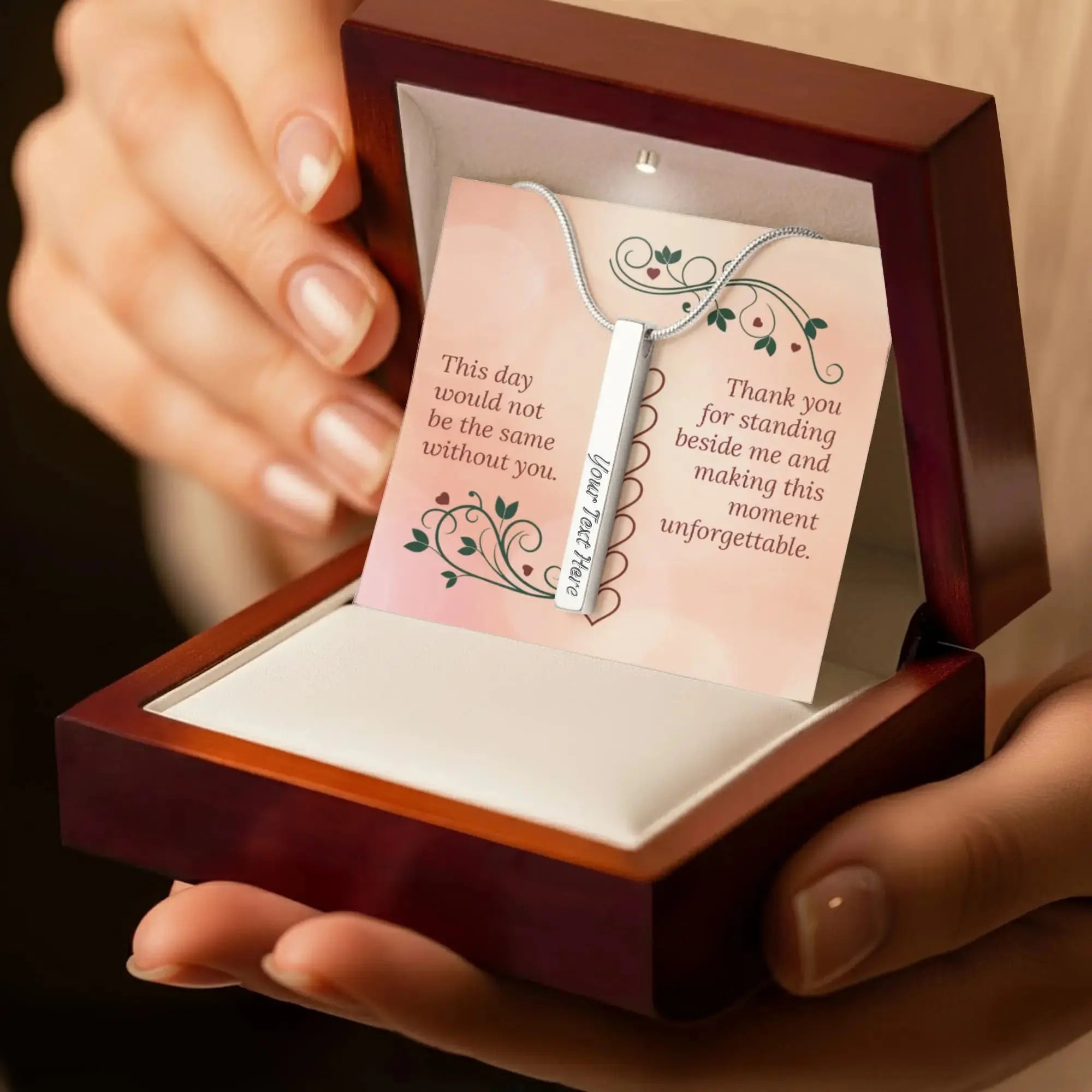 For Bridesmaids and Besties Engraved 4 - Sided Stick Necklace - Flourish Love Shop