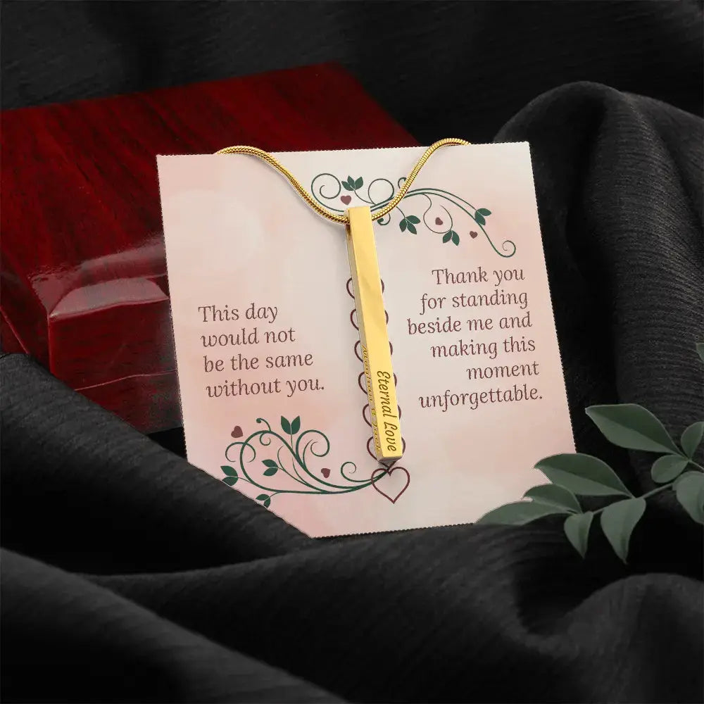 For Bridesmaids and Besties Engraved 4 - Sided Stick Necklace - Flourish Love Shop