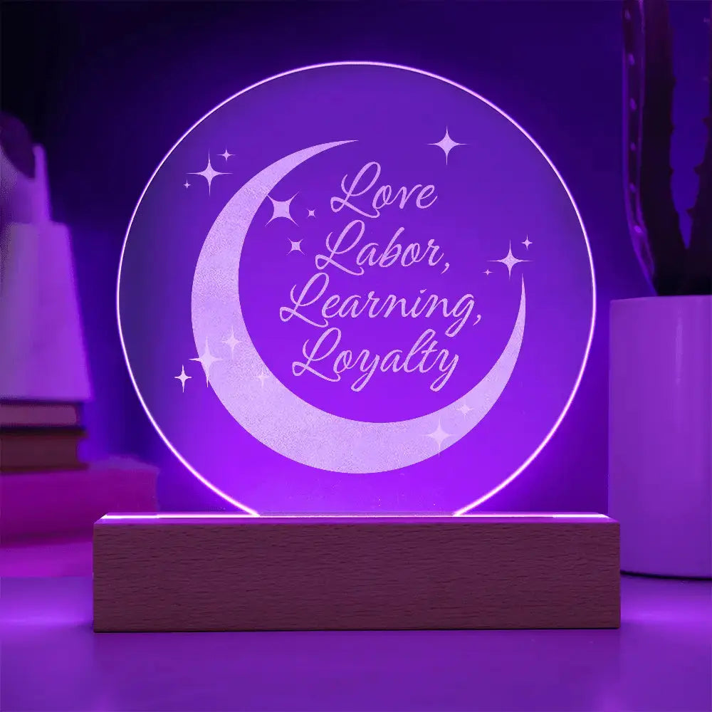 Love, Labor, Learning, Loyalty Sorority Moon Night Light - Flourish Love Shop