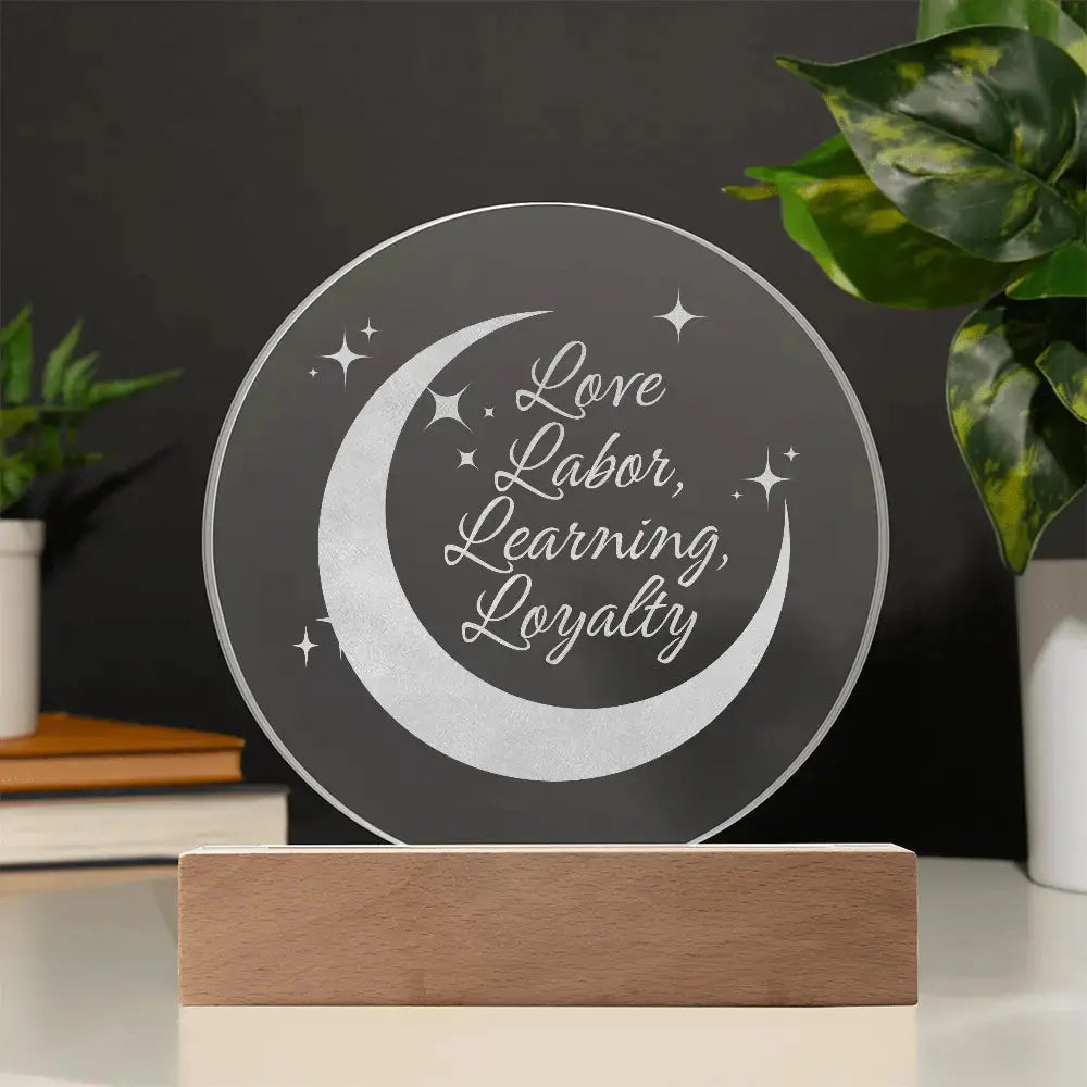 Love, Labor, Learning, Loyalty Sorority Moon Night Light - Flourish Love Shop