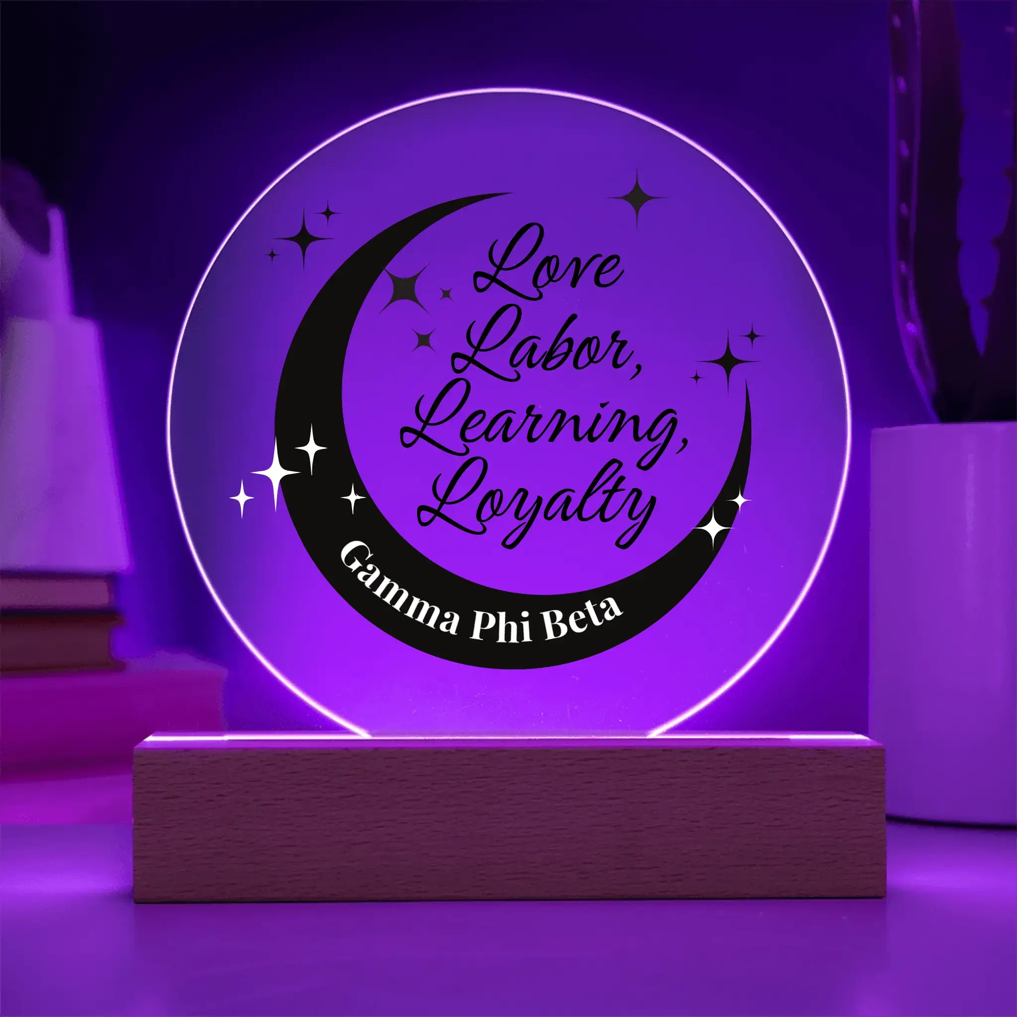 Love, Labor, Learning, Loyalty Sorority Moon Night Light - Personalized - Flourish Love Shop