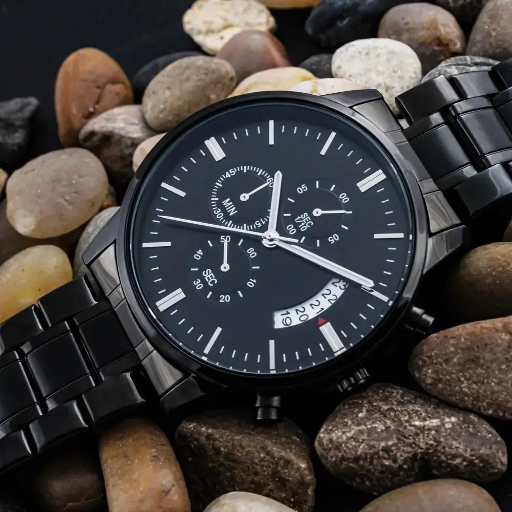 Personalized Engraving Black Chronograph Watch - Flourish Love Shop