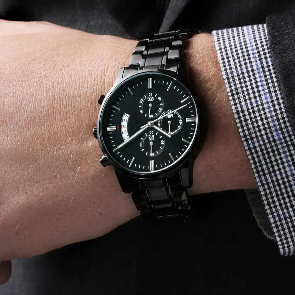 Personalized Engraving Black Chronograph Watch - Flourish Love Shop