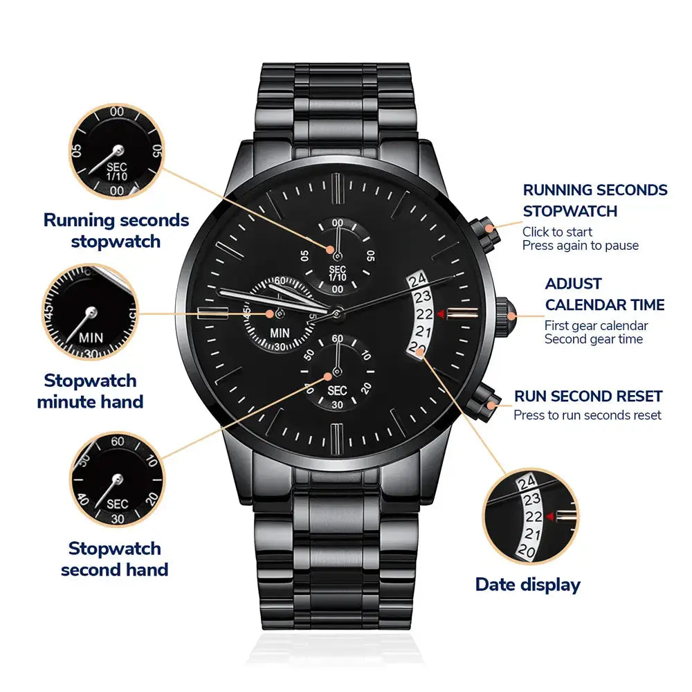 Personalized Engraving Black Chronograph Watch - Flourish Love Shop