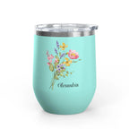 Personalized Floral Wine Tumbler - 12oz Insulated Stemless Cup (Custom Name) - Flourish Love Shop