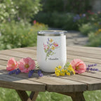 Personalized Floral Wine Tumbler - 12oz Insulated Stemless Cup (Custom Name) - Flourish Love Shop