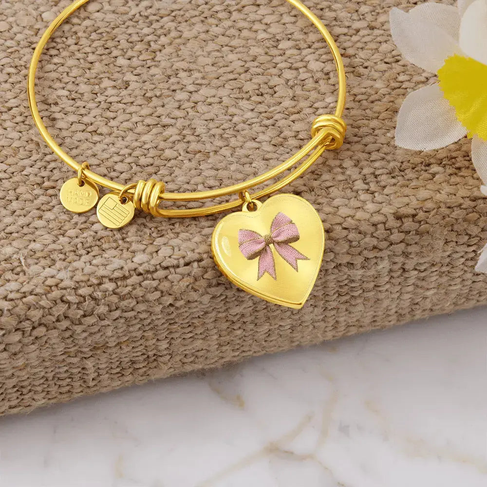 Pink Bow Heart Bracelet – Personalized Engraved Bangle Gift for Her - Flourish Love Shop