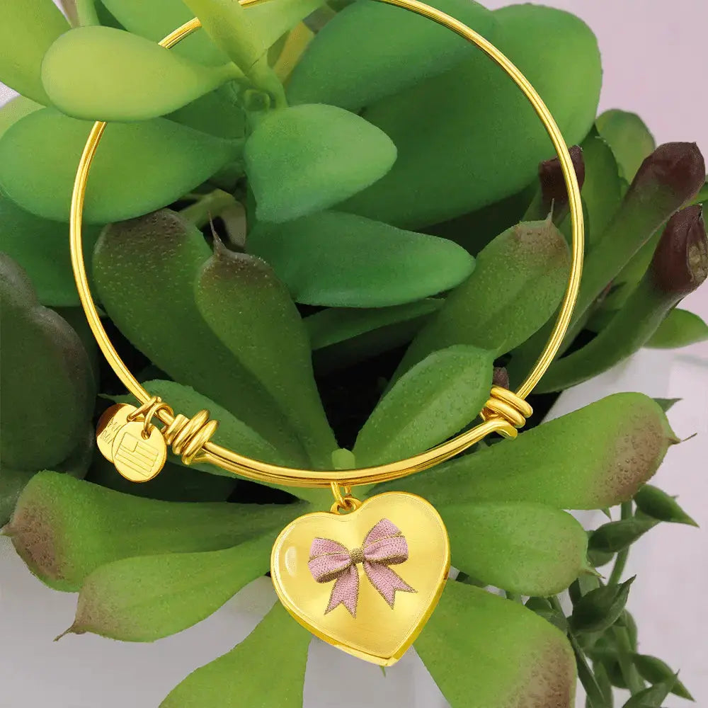 Pink Bow Heart Bracelet – Personalized Engraved Bangle Gift for Her - Flourish Love Shop