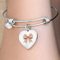 Pink Bow Heart Bracelet – Personalized Engraved Bangle Gift for Her - Flourish Love Shop