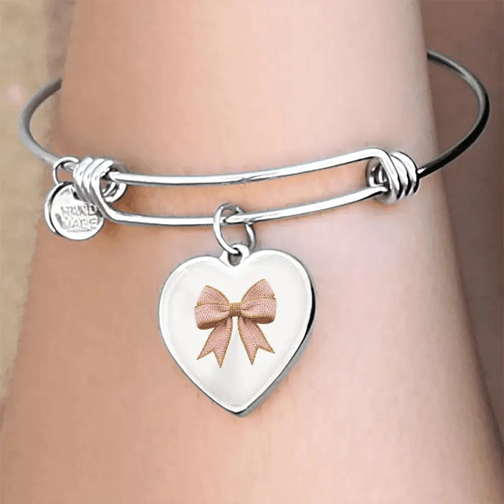 Pink Bow Heart Bracelet – Personalized Engraved Bangle Gift for Her - Flourish Love Shop