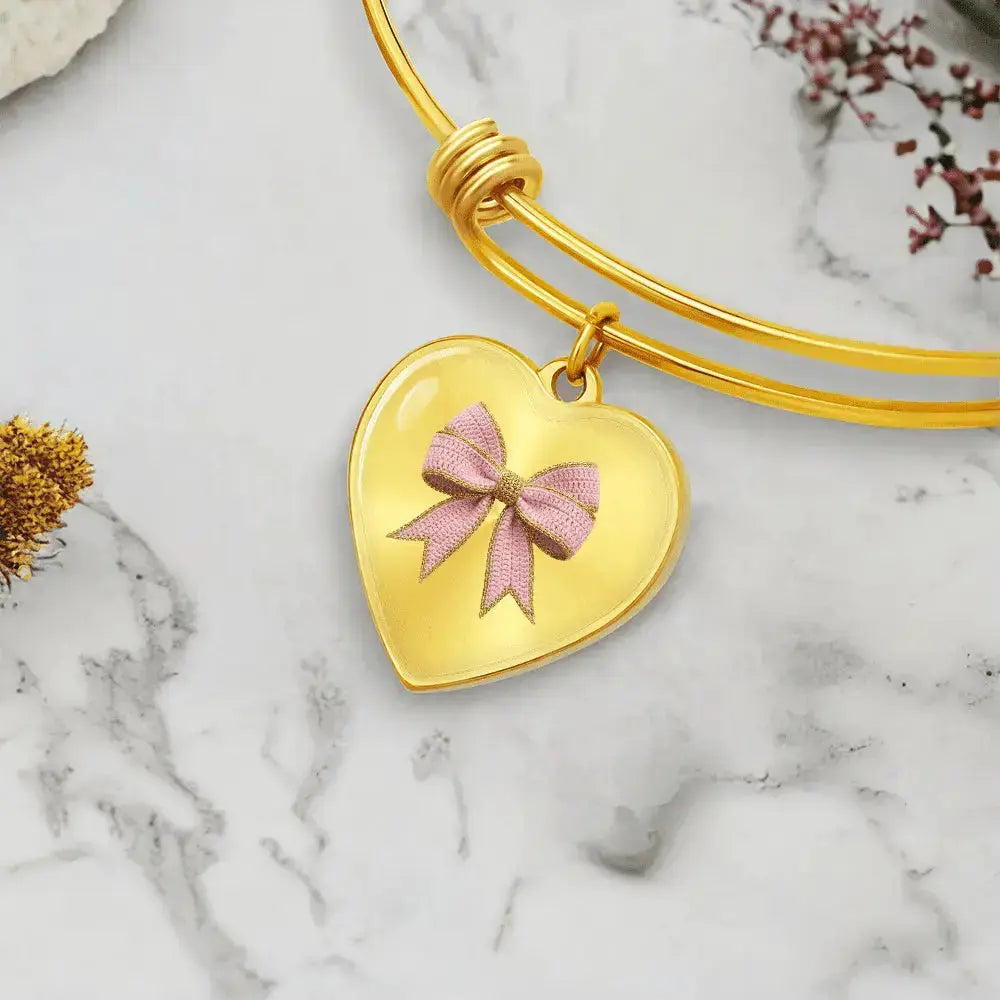 Pink Bow Heart Bracelet – Personalized Engraved Bangle Gift for Her - Flourish Love Shop