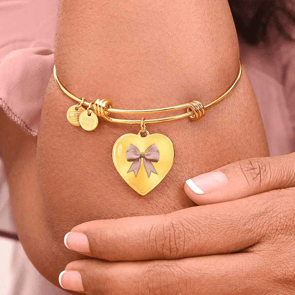 Pink Bow Heart Bracelet – Personalized Engraved Bangle Gift for Her - Flourish Love Shop