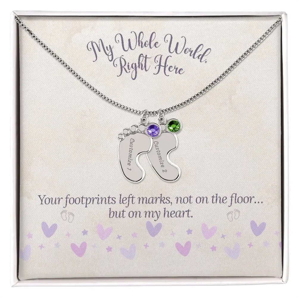 My Whole World - Baby Feet(s) Necklace with Birthstone and Engraving ShineOn Fulfillment
