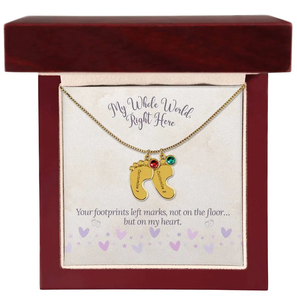 My Whole World - Baby Feet(s) Necklace with Birthstone and Engraving ShineOn Fulfillment