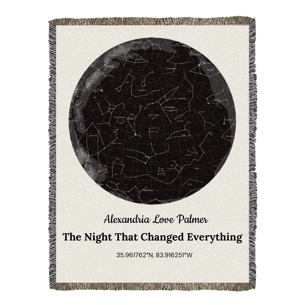 The Night Our Story Began — Custom Star Map Heirloom Woven Blanket (60x80 Cotton Keepsake) - Flourish Love Shop
