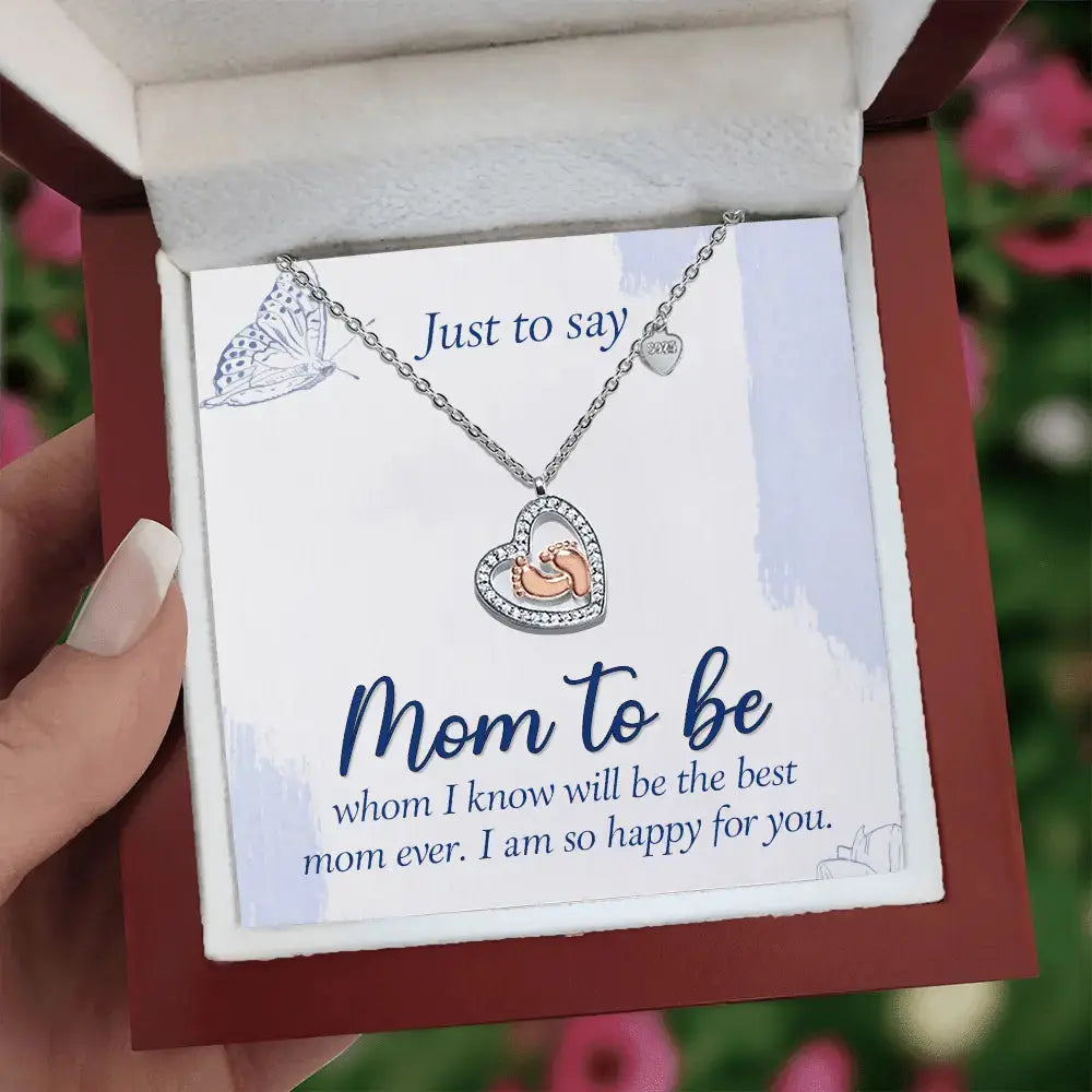 To Mom to be - so happy for you - Baby Feet Heart Necklace - Flourish Love Shop